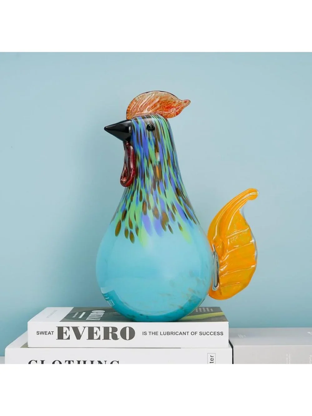 11.8'' Tall Hand Blown Glass Rooster Sculpture - Artistic Chicken Decor for Home